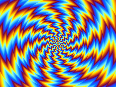 Pulsing fiery spirals. Optical illusion of movement.