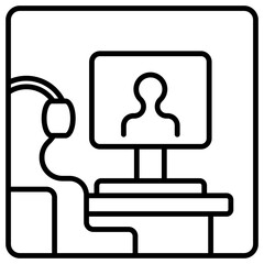 Online video conference on computer vector icon isolated on a white background.