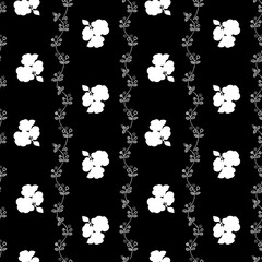 Seamless pattern from decorative flowers on black background.