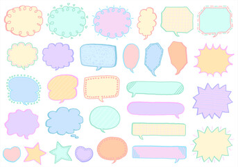 Set of speech bubbles / Hand drawn / Colour    吹き出しセット　カラー　手描き	