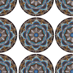 Seamless pattern from mandalas on white  background. 