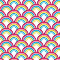 Seamless pattern with simple elements of a round shape. Suitable for textiles, wallpaper, wrapping paper, packaging. - 427237918