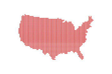 Dotted Style of red color United States map, white dotted USA map with shadows, vector