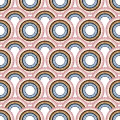 Seamless pattern with simple elements of a round shape. Suitable for textiles, wallpaper, wrapping paper, packaging. - 427238349