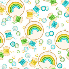 Childrens seamless background with rainbow. Suitable for textiles, wallpaper, wrapping paper, packaging cushions. - 427238368