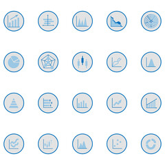 Business graph graphic icon. Solid stroke growth chart finance vector. Statistic abstract symbol. Blue color theme 320x320 pixels.