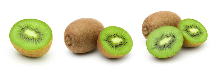 Half kiwi and kiwi fruit isolated on white background,Collection.