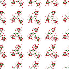 Seamless pattern with bright cherries on a white background. Suitable for fabric, wrapping paper, napkins, dishes, wallpapers, bags, covers, dishes, souvenirs, covers for smartphones, cafes.