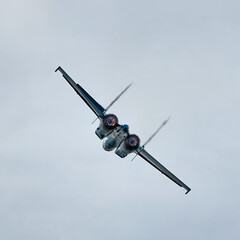 Combat fighter jets flyby with afterburner. clear sky full afterburner.