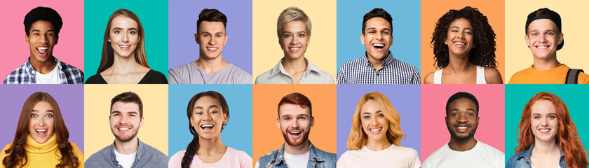 Collage of diverse people expressing positive emotions