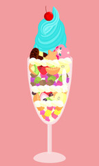 フルーツパフェにソフトクリームのせ