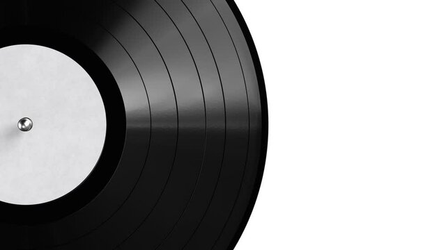 Realistic seamless looping 3D animation of the white label vinyl record rendered in UHD with alpha matte