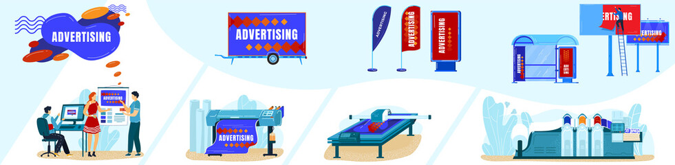 Billboard advertising, banner marketing, business poster, blank background, public poster, design, flat style vector illustration.