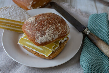 German rye bun with sour milk cheese