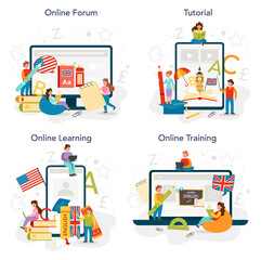 English class online service or platform set. Study foreign languages