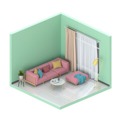 Minimalist interior living room, 3D render