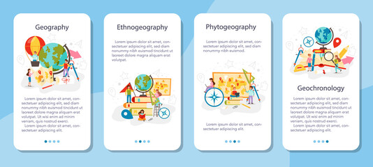 Geography class mobile application banner set. Studying the lands, features © inspiring.team