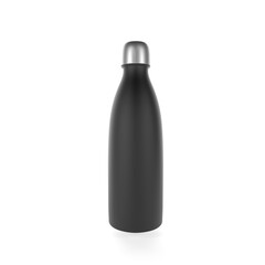3d Realistic 3d black, Silver and Black Empty Glossy Metal Reusable Water Bottle with Silver Bung Set Closeup Isolated on White Background. 3d illustration.