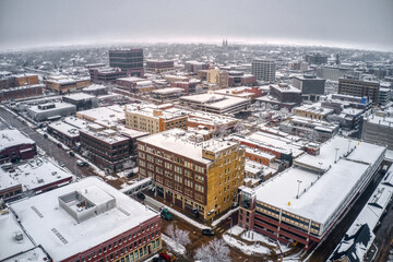 Naklejka na ściany i meble Aerial View of Downtown Sioux Falls, South Dakota after a Winter Blizzard