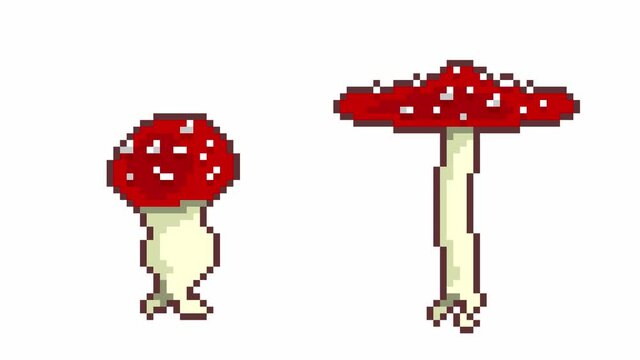 Pixel art running mushrooms game asset seamless loop