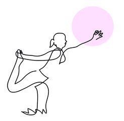 One line drawing of woman is practicing yoga in swallow pose
One continuous line drawing of female is meditating.