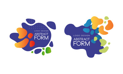 Abstract Form Logo Design Set, Modern Bright Geometric Liquid Shapes Vector Illustration