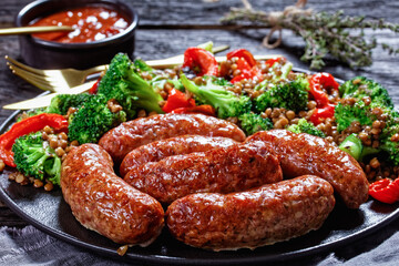 Italian cotechino sausages with lentils, top view
