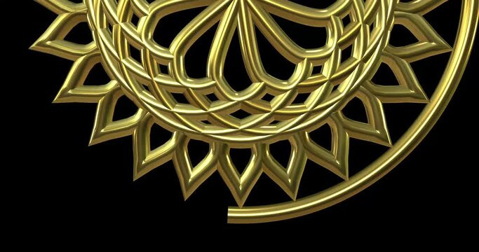 3D gold mandala. Abstract ornamental digital hand drawn gold color mandala footage. Floral vintage decorative element's oriental Islamic pattern
