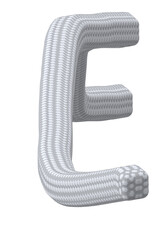 Buchstabe E im Textilkabel-Look gestaltet, Buchstabe im 3d Style und weiß-grau auf weißem Hintergrund