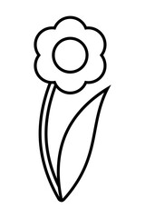 Flower with leaf outline icon. Vector line illustration isolated on white background. Coloring book page for children.