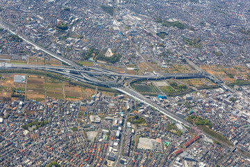 東名高速道路の横浜青葉ジャンクション付近を空撮