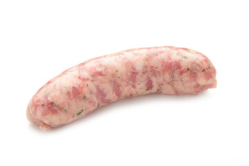 Raw pork beef sausages isolated on white background