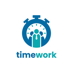 Time work logo design template. Success time management icon vector illustration. With concept of businessman and time shape combination.