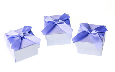 Gift boxes with bows isolated on white background.