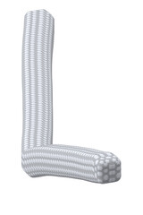 Buchstabe L im Textilkabel-Look gestaltet, Buchstabe im 3d Style und weiß-grau auf weißem Hintergrund