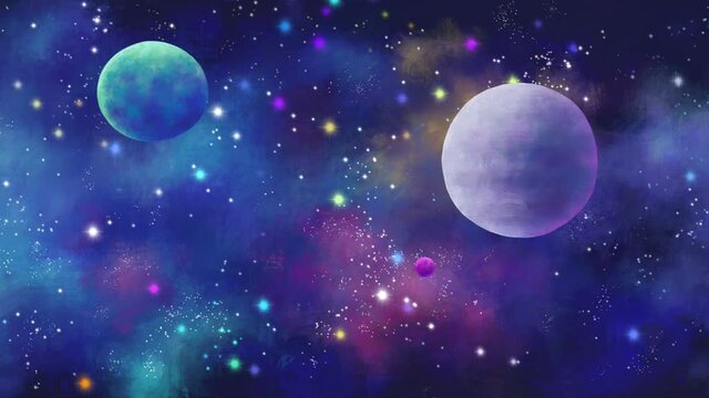 different planets in interstellar space in cartoon