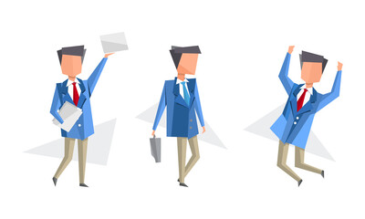 Businessman Activity Working in Office Set, Business Person Character in Various Poses Flat Vector Illustration