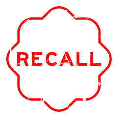 Grunge red recall word rubber seal stamp on white background