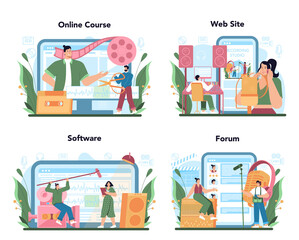 Audio engineer online service or platform set. Music production industry