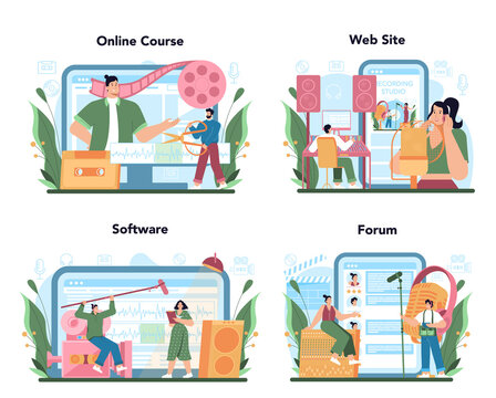 Audio engineer online service or platform set. Music production industry