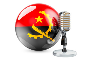Music of Angola concept. Retro microphone with Angolan flag. 3D rendering
