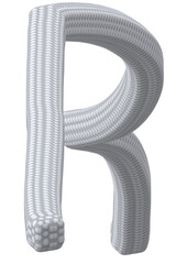 Buchstabe R im Textilkabel-Look gestaltet, Buchstabe im 3d Style und weiß-grau auf weißem Hintergrund