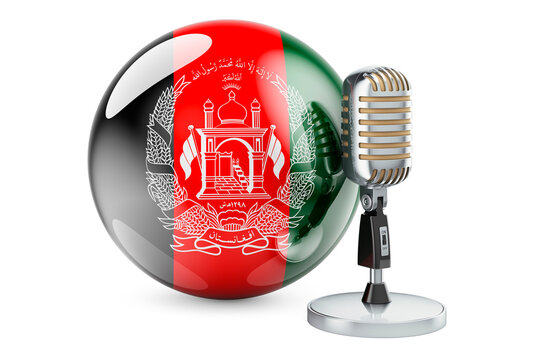 Music of Afghanistan concept. Retro microphone with Afghan flag. 3D rendering