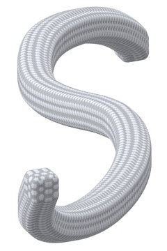 Buchstabe S im Textilkabel-Look gestaltet, Buchstabe im 3d Style und weiß-grau auf weißem Hintergrund