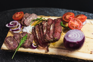 grilled beef steak with vegetables