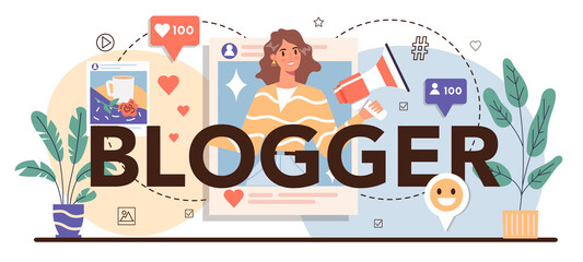 Fototapeta premium Blogger typographic header. Sharing media content in the internet.