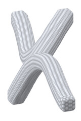 Buchstabe X im Textilkabel-Look gestaltet, Buchstabe im 3d Style und weiß-grau auf weißem Hintergrund