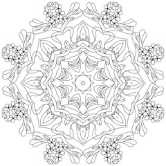 Hand drawn zentangle circular ornament for coloring page.