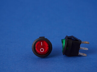 Red Turn On Off power button. Toggle switch button on a yellow and black background. On and Off...