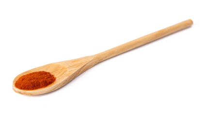one spoon made of natural wood with aromatic seasoning on a white isolated background